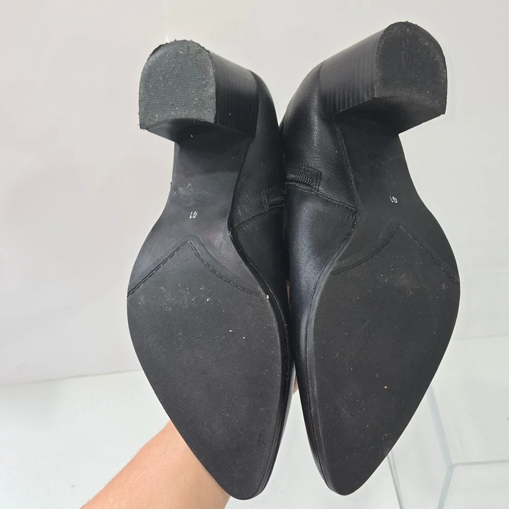 DNA Footwear Mensa Black Leather Ankle Boot Pointed Toe Block Heel Size 41 US 10